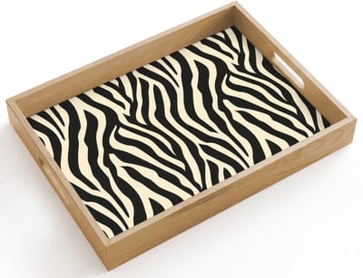 Dienblad hout 40x30 cm - Schootdienblad - Zebra - Print - Klassiek - Zwart - Borrelplank rechthoek - Plateau dienbladen
