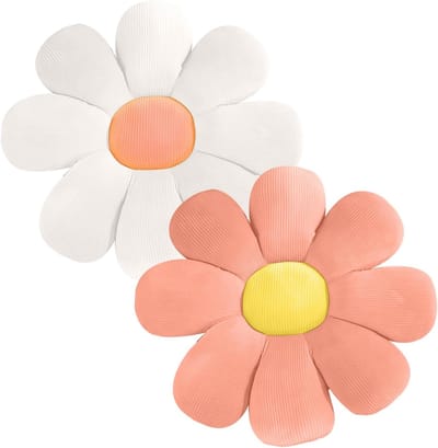 Set van 2 Bloemvormige Vloerkussens van 40 cm - Comfortabele Zitkussens voor Bank, Stoel en Kinderkamer Decoratie in Wit en Roze