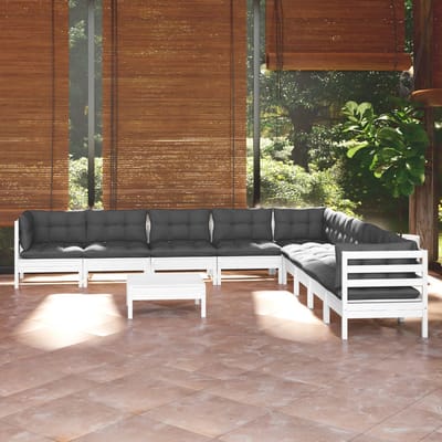 vidaXL - 10-delige - Loungeset - met - kussens - massief - grenenhout - wit