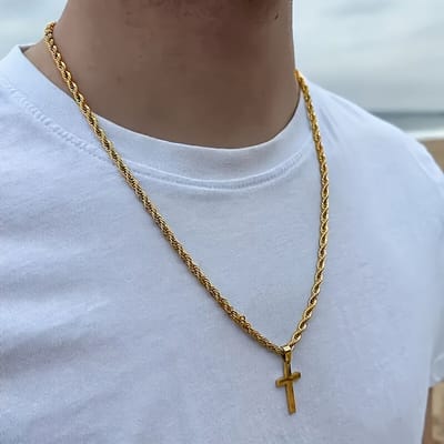 VANDAAG VERZONDEN - Ketting - Staal - Kruis 4cm - Christelijk - Goud Gouden