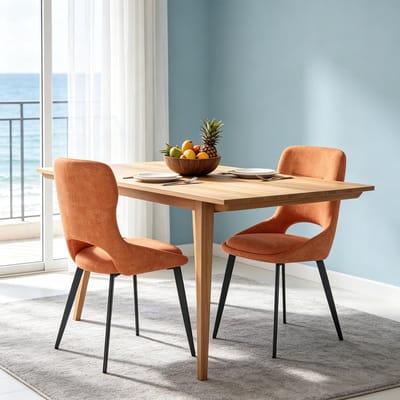 HAUSS SPOLE Eetkamerstoel - Modern Chenille Ontwerp - Set van 2 - Open Rugleuning en Metalen Poten - Voor Eetkamer en Woonkamer - Oranje