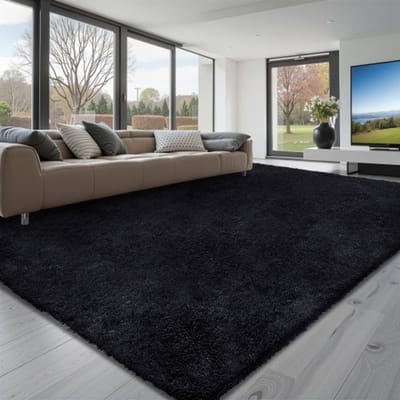 VEVOR Hoogpolig Vloerkleed 3048x2438 mm, pluizig vloerkleed met drielaags materiaal, 35 mm poolhoogte, voor woonkamer, slaapkamer, zithoek, pluisvrij en zacht, gemakkelijk te reinigen, zwart