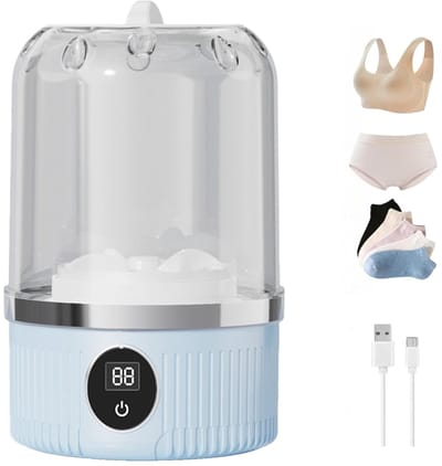 Draagbare mini-wasmachine - Ondergoedwasmachine - Sokkenwasmachine - Reinigt kleine items - Snelwasmachine - USB-oplaadbare wasmachine - Geschikt voor appartementen, slaapzalen, campers, reizen en hotels - Blauw