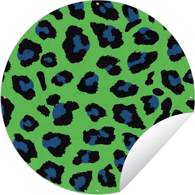 Tuincirkel Panterprint - Neon - Groen - Blauw - 60x60 cm - Ronde Tuinposter - Buiten