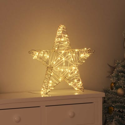 vidaXL - 3D - Ster - 50 - LED's - Warmwit - 55 - x - 52.5 - x - 9 - cm - Rattan