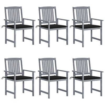 vidaXL - Tuinstoelen - 6 - st - met - kussens - massief - acaciahout - grijs