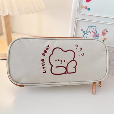 Mr.paper 4 Styles Kawaii Bear Pencil Bags Cartoon Cute Simple Pencil Cases Student School Supplies Stationery Pencil Bags white