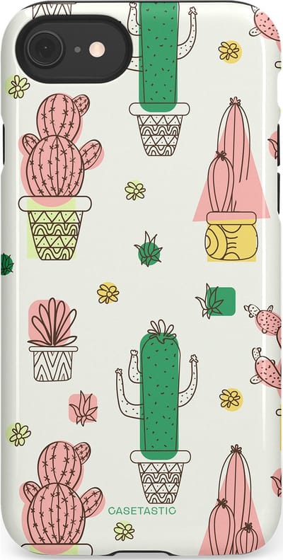 Casetastic Hoesje Geschikt voor Apple iPhone 7/8/SE - Stijlvolle Beschermende Duo-layer Case - Vrolijke cactus