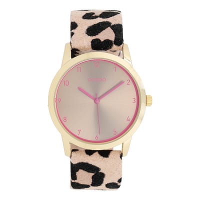 OOZOO Timepieces - Goudkleurige horloge met leren band - C11374