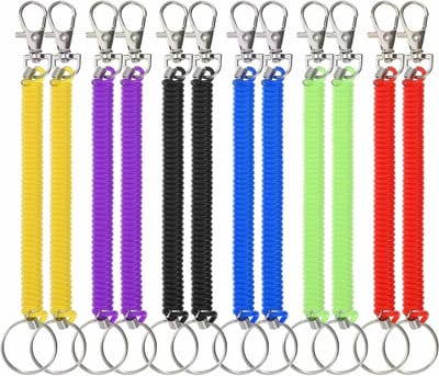 Spiraalbinding Sleutelhanger met Elastische Retractable Functie - 12 Stuks in 6 Kleuren voor Werk en Thuisgebruik