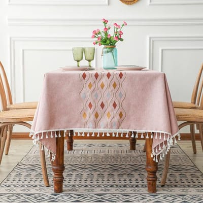 Tafelkleed met kwastjes Elegante rechthoekige tafelkleden Bruiloft Koreaanse stijl Koffie Katoenen linnen tafelkleed voor eettafel 140x180cm roze