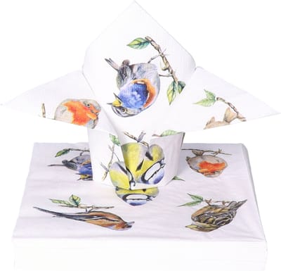 Ambiente Tafel diner servetten - Tuinvogels thema - 40x stuks - 33 x 33 cm - Lente/zomer/vogels