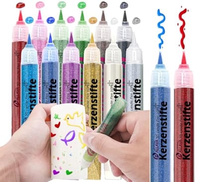 12 stuks kaarsstiften, glitterstiften voor het decoreren van kaarsen