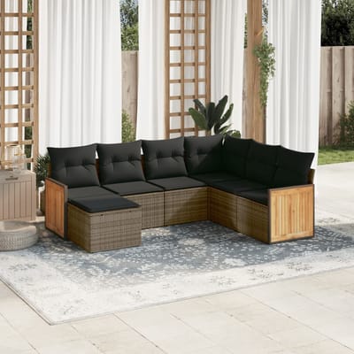 vidaXL - 7-delige - Loungeset - met - kussens - poly - rattan - grijs