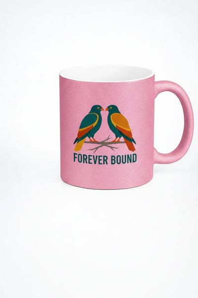 Romantische Forever Bound Liefdesvogels Mok - Roze Glitter Keramische Koffiemok Cadeau