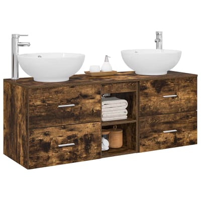 vidaXL - Badkamermeubel - Set - 3 - st - Gerookt - eiken - 129 - x - 44,5 - x - 80 - cm