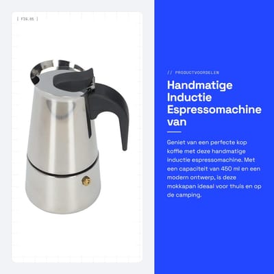 Dailygoods- Espressomachine handmatig - Inductie - Roestvrij staal - 450 ml - Campingkoffiezetapparaat - Modern design - Mokkakan