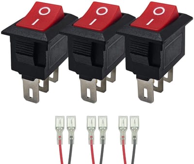 ProRide Mini Wipschakelaar ON/OFF KCD1-11 - met Aansluitkabels - 3-pins - 13x8mm - Rechthoek - 250V/3A - Rood - 3 stuks