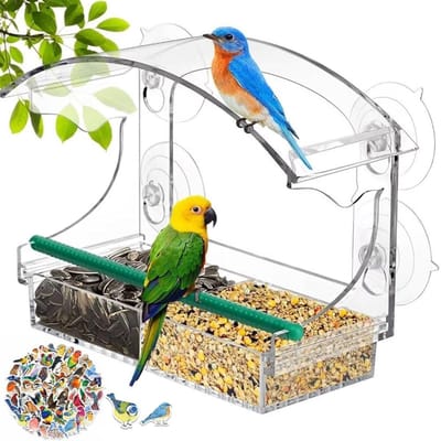 Dailygoods - Raamvoederhuis voor vogels, acryl, voederhuis, vogelvoederstation, transparante bak voor ramen, transparant vogelhuis (B)