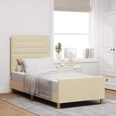 vidaXL - Bedframe - met - hoofdeinde - Crème - 90 - x - 200 - cm - Stof