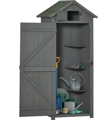 Wishdor - Tuinkast - Uitneembare Hoekplanken En Openklapbaar Raam - Voor De Tuin - Hout - Grijs - 77 X 54,2 X 179 Cm