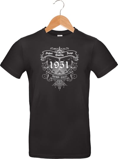 1951 - Classic - Vintage - Premium Quality - T-shirt - 100% katoen - leeftijd - geboortejaar - verjaardag en feest - cadeau - kado - unisex - zwart - maat S
