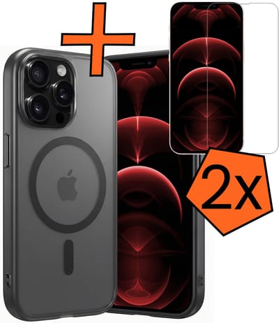 Hoes - Met 2x Screenprotector - Geschikt voor Apple iPhone 14 Pro - Magsafe Compatible - Sterk & Shockproof - Back Cover - Shock Proof Case - Telefoon Hoes - Zwart