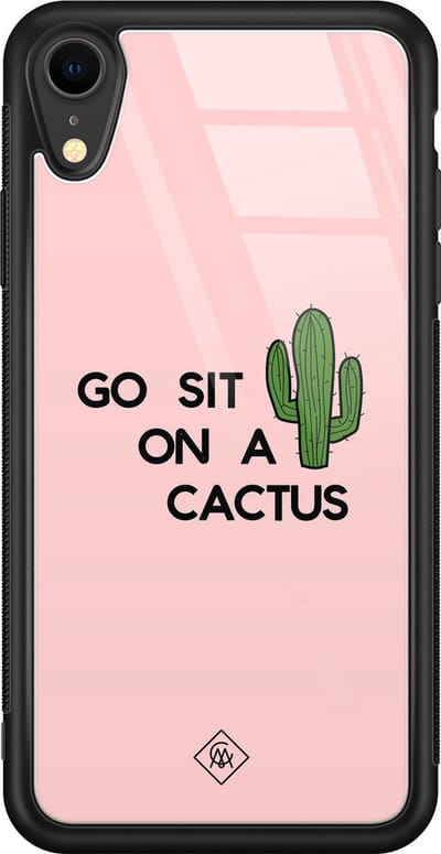 Casimoda® hoesje - Geschikt voor iPhone XR - Go Sit On A Cactus - Luxe Hard Case Zwart - Backcover telefoonhoesje - Roze