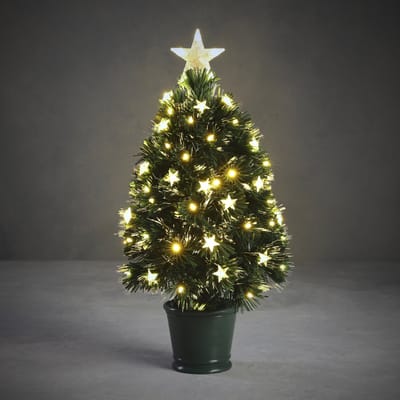 Luca Lighting Mercury Kunstboom met Fibre Optic Verlichting en Piek - Kerstboom met 65 LED en 8 Lichtfuncties - Kerstversiering voor Binnen - H60 x Ø30 cm - Groen