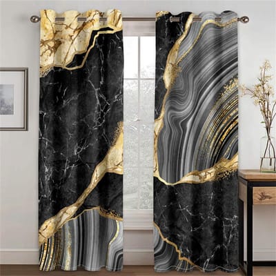 Luxe Zwart Goud Geometrische Gordijnen Moderne Lijn Raamgordijnen 2 Panelen Elegant Woonkamer Slaapkamer Huisdecoratie 50W60H(CM)X2PCS&Grommet Top gray