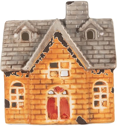 Clayre & Eef Waxinelichthouder Huis 13x8x14 cm Oranje Keramiek