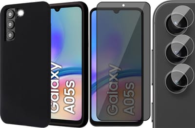 Hoesje geschikt voor Samsung Galaxy A05s - Privacy Screenprotector Volledig Dekkend Glas & Camera - Mat Back Case Zwart