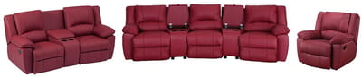 Vente-unique Driezits- en tweezitsrelaxbank en -fauteuil van rood vaarsleer AROMA
