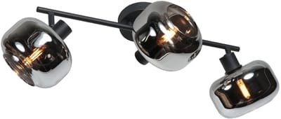 Zwarte 3-Lichts Plafondspot Tenebris 4210ZW - Trendy Verlichting van Glas en Metaal, 56x12 cm, Kantelbaar - Mexlite