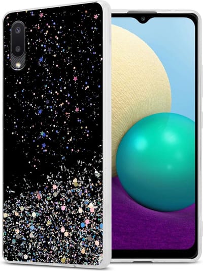 Cadorabo Hoesje geschikt voor Samsung Galaxy A02 / M02 in Zwart met Glitter - Beschermhoes van flexibel TPU silicone met fonkelende glitters Case Cover Etui