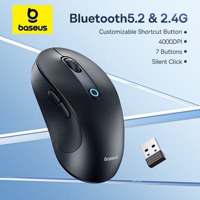 Baseus F02 Draadloze Muis Bluetooth 5.2 2.4G 4000 DPI Ergonomische 7 Mute Knoppen Muizen voor iPad MacBook Tablet Laptop computer Muis