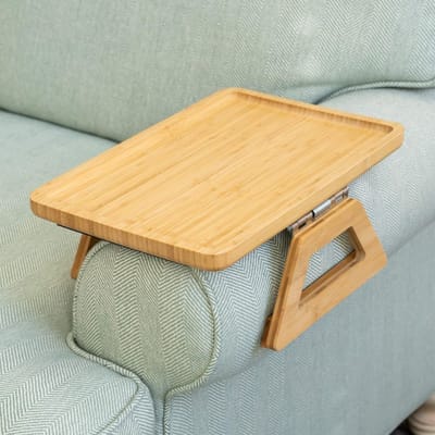 Bamboe Bank-armtafel Sofatafel voor Banken en Fauteuils - Klein en Stabiel, Ideaal voor Snacks en Drankjes - 34,9 x 24,1 cm, Beige