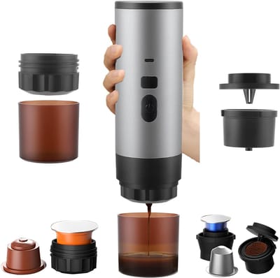 KAD® Draagbare Koffiemachine - Blender To Go - Draagbare Blender - Grijs - 6cm x 6cm x 24cm