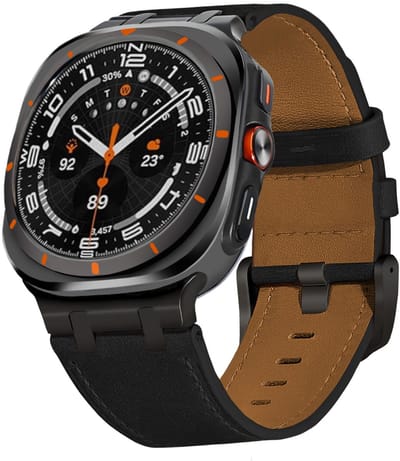 Leren bandje - geschikt voor Samsung Galaxy Watch Ultra (47mm) / Ultra 2025 (47mm) - leer met gespsluiting - zwart