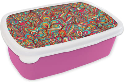 Broodtrommel Roze - Lunchbox Design - Jaren 70 - Fantasy - Kleur - Brooddoos 18x12x6 cm - Brood lunch box - Broodtrommels voor kinderen en volwassenen
