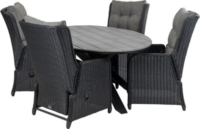 5-delige tuinset | 4 Dublin verstelbare stoelen (BL) | 180cm ovale Cyprus tuintafel (Grey)