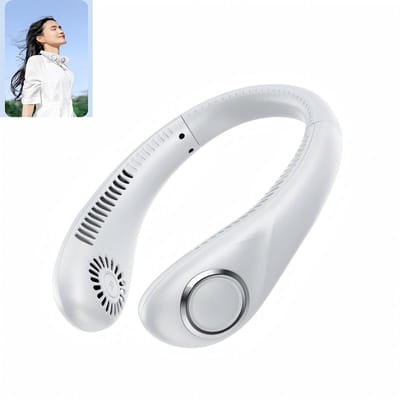 Bladloze nekventilator - 4000mAh oplaadbare draagbare nekventilator - Draagbare persoonlijke koelventilator - handsfree persoonlijke koelventilator - met USB oplaadbaar, draaibare koppen - Kunststof - 18×6.3×21cm passend voor nekgebruik - Wit