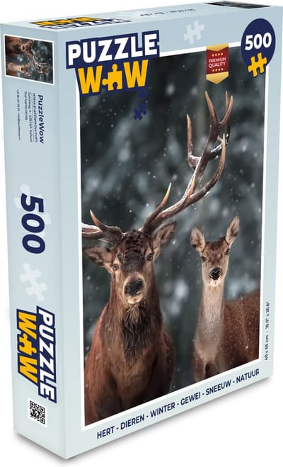 Puzzel Hert - Dieren - Winter - Gewei - Sneeuw - Natuur - Legpuzzel - Puzzel 500 stukjes