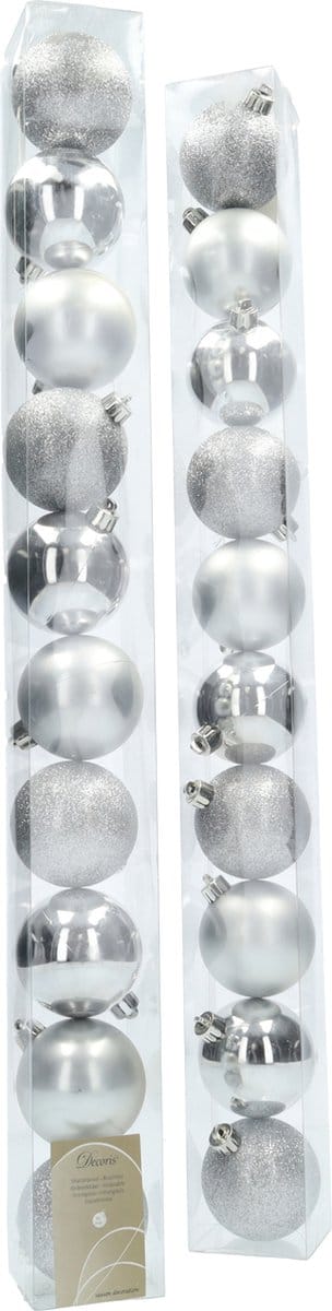 Kerstballen - Set van 20 ballen - Kerstdecoratie - Kerstversiering - Zilver - Verschillende Afwerkingen - Kerstboom Kerstballen - Voor in de kerstboom