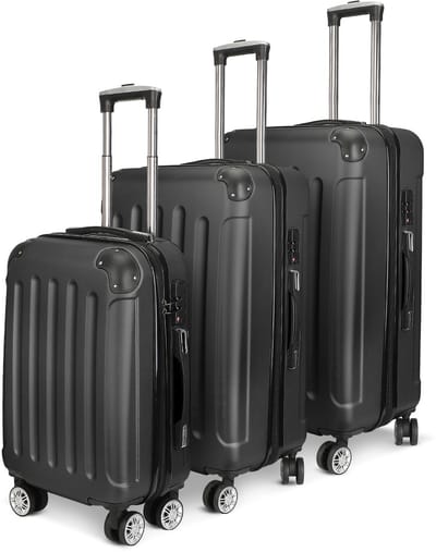 Kofferset - Set van 3 hardschalige reiskoffers, kofferset met cijferslot, 360° roulette, trolley kofferset, Zwart