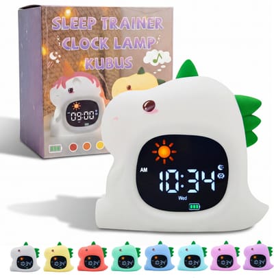 Slaaptrainer Dino - Slaapwekker - Kinderwekker - Nachtlamp Kinderen - Oplaadbaar - Dim functie - Digitale Kleurenscherm - Wake Up light