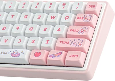 PBT Custom Keycaps Set met 129 Sleutels in XDA Profiel - Schattige Roze Konijn Ontwerp voor Cherry MX Switches en ANSI Indeling