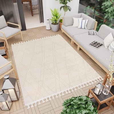 Tapiso Rio Loop Vloerkleed Outdoor Beige Buiten Patio Terras Tuin Franjes Maat- 120x170