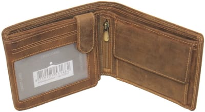 OI Hunter bruine leren heren portemonnee / klassieke billfold laag model voor veel pasjes / complete portemonnee voor veel pasjes standaard model / anti skim / bruin leer / 102H