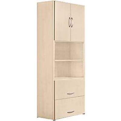 Combikast PALENQUE, 6 ordnerhoogten, houten deuren, hangmappenlade, B 800 x D 420 x H 2160 mm, esdoorn